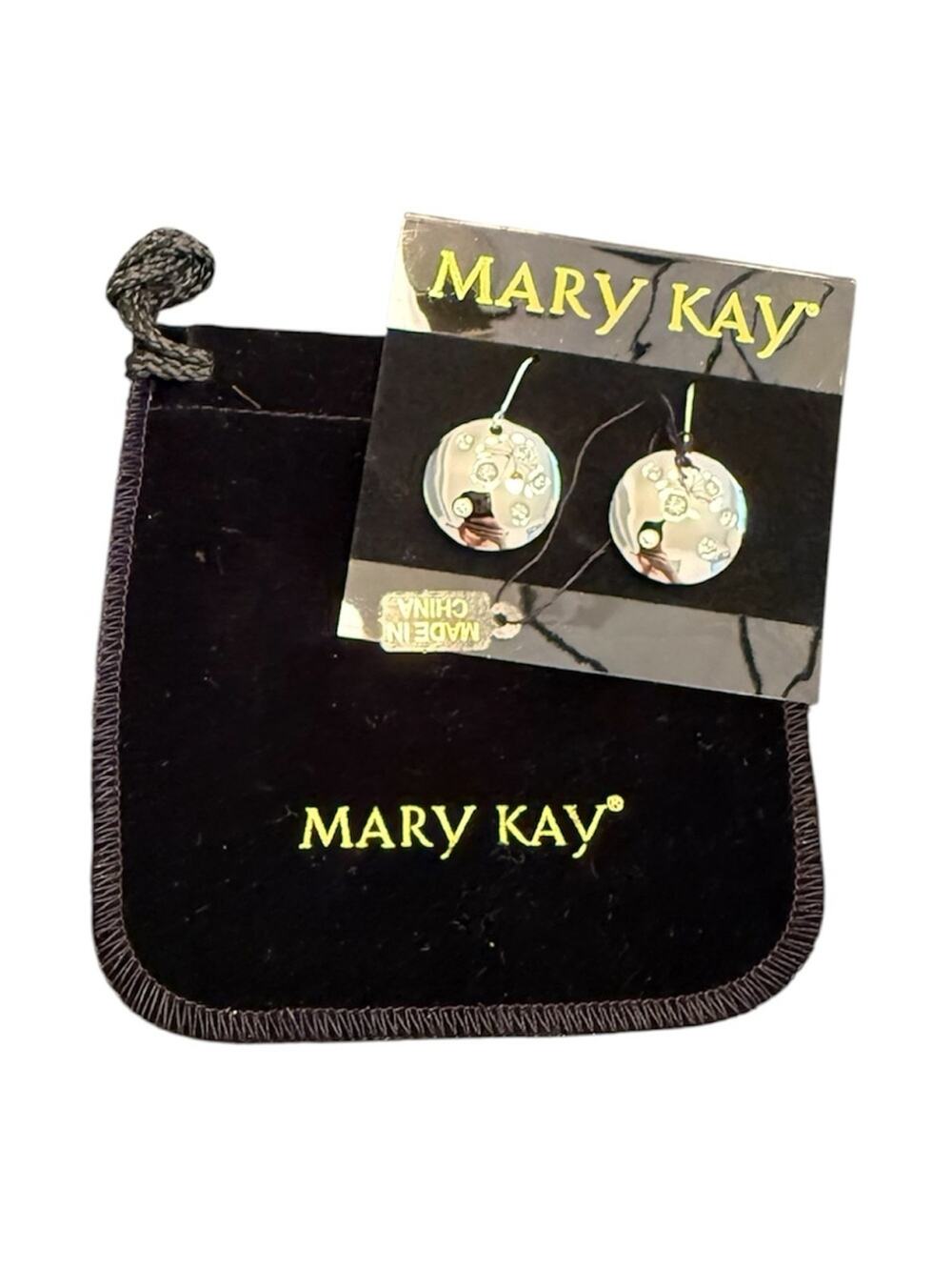 NEW Mary Kay Dangly Earrings Silver Circle Rhinestones Earrings Costume Jewelry